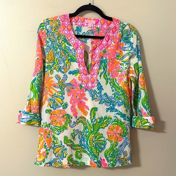 Lilly Pulitzer Amelia Island Tunic Top Casa Marina Print Preppy Resort Sz Small - Picture 1 of 11